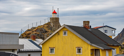 Leuchturm  Norwegen  Honningsvåg ist eine Stadt in der norwegischen Kommune Nordkapp in der Provinz Finnmark. © Nina