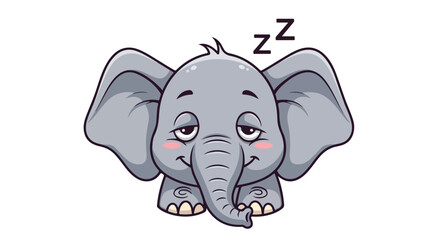 Obraz premium A cute cartoon elephant with closed eyes and rosy cheeks sleeps against a clean white background.