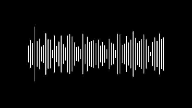 White audio waveform spectrum animation on black background. Lines audio wave spectrum. Music waves oscillation modern. Dynamic equalizer simple sound waves. Soundtrack audio waveform equalizer.
