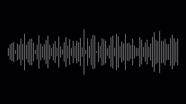 White audio waveform spectrum animation on black background. Lines audio wave spectrum. Music waves oscillation modern. Dynamic equalizer simple sound waves. Soundtrack audio waveform equalizer.