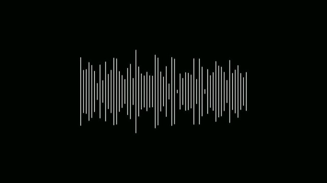 White audio waveform spectrum animation on black background. Lines audio wave spectrum. Music waves oscillation modern. Dynamic equalizer simple sound waves. Soundtrack audio waveform equalizer.