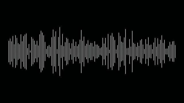 White audio waveform spectrum animation on black background. Lines audio wave spectrum. Music waves oscillation modern. Dynamic equalizer simple sound waves. Soundtrack audio waveform equalizer.