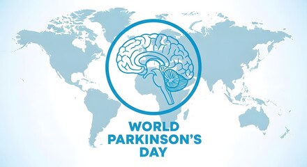 Naklejka premium World parkinsons day awareness graphic with brain illustration on world map background