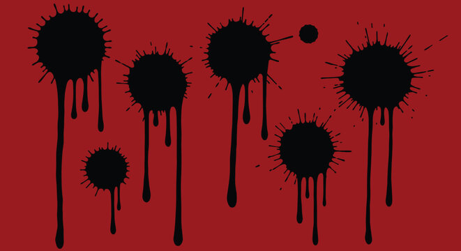 Black paint splatters on red background.