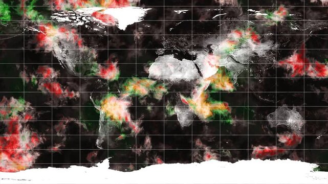 Weather satellite on the world map shows storm cloud movement in different places, finding typhoons 