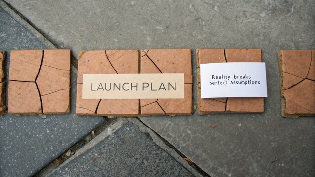 Launch Plan Concept With Inspirational Quote About Reality Breaking Perfect Assumptions On Cracked Tiles Background