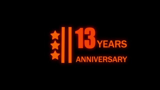 13th Anniversary Celebration Red Glowing Number Sign Neon Light Dark Background 13 year anniversary glowing neon number 13