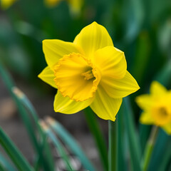 Fototapeta premium close up of a bright yellow daffodil flower