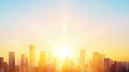 Fototapeta premium Sunshine City skyline bathed in golden sunlight during a clear morning.