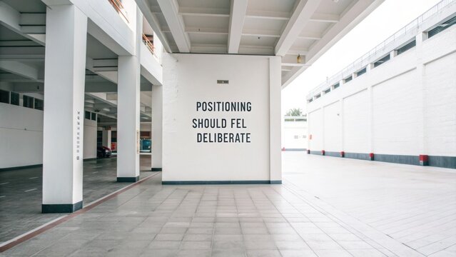 Urban interior featuring a motivational quote emphasizing the importance of deliberate positioning in design and space usage