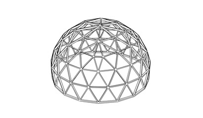 Isometric hand-drawn line art vector of geodesic dome with geometric triangular panels for architecture and design © Hazara