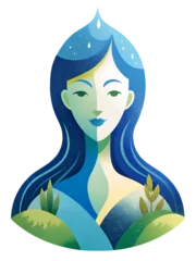 Girl in double exposure explores nature with blue tones and greenery in an artistic portrayal focused on connection to the environment © Mari Dein