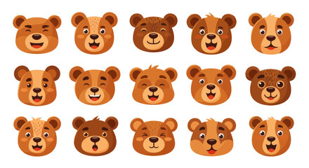 Cute Cartoon Bear Faces Collection, Different Emotions and Expressions © ijo