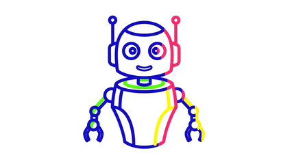 Fototapeta premium Colorful Robot Illustration with Neon Outlines.