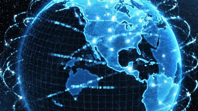 Global digital connected earth network visualization.