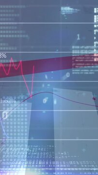 Vertical video: Blue grid opening flare starting blue charts rising showing gains over maroon band