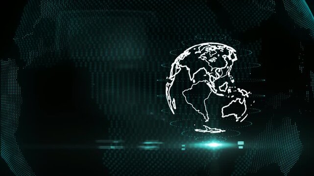 News Template intro for TV broadcast news show program against the global spinning earth. News background full screen cyan world map earth globe animation