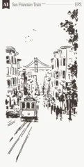 San Francisco Tram Golden Gate Background Sketch Art © TheMountBirdStudio