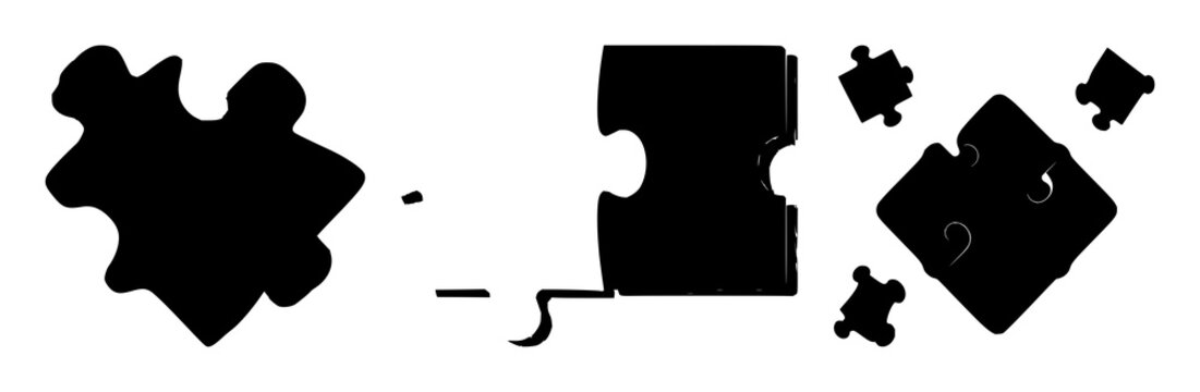 Jigsaw puzzle set with white puzzle pieces and subtle shadow illustration featuring jigsaw, puzzle, puzzle pieces with minimalist design and vector illustration