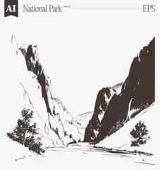 Dramatic Canyon National Park High-Contrast Vector Illustration © TheMountBirdStudio