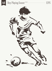 Fototapeta premium Boy Playing Soccer Sketch Expressive Youthful Energetic Motion