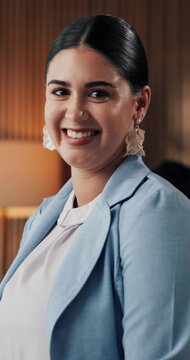 Face, smile and business woman in enterprise for finance, actuary and corporate worker in office. Portrait, happy professional and employee with ambition, career opportunity and risk management
