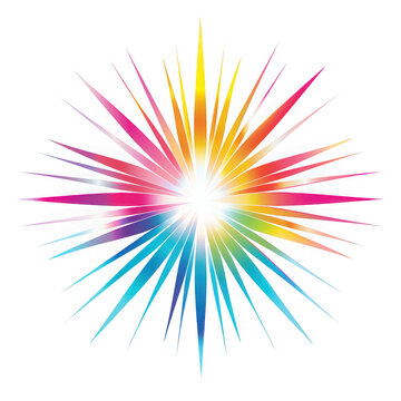Abstract colorful starburst explosion of colors as cut out PNG isolated on transparent background
