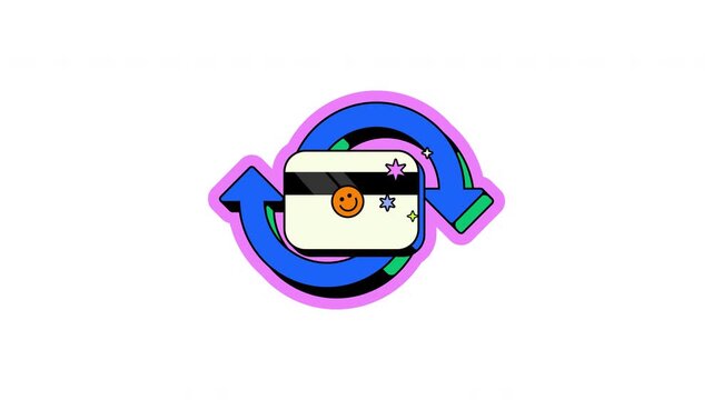 Processing payment animated UI overlay in neo brutalism style. Recurring transaction. Auto renewal. Account billing update. Funky interface component animation transparent. Neo memphis pop up 4K video