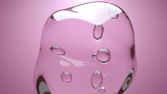 Closeup 3d animation science idea concept of shape atom cell floating split cells isolate on pink background.	