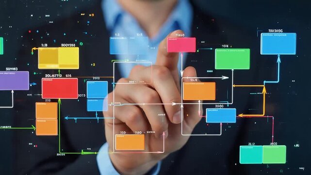 Businessman interacting with digital flowchart