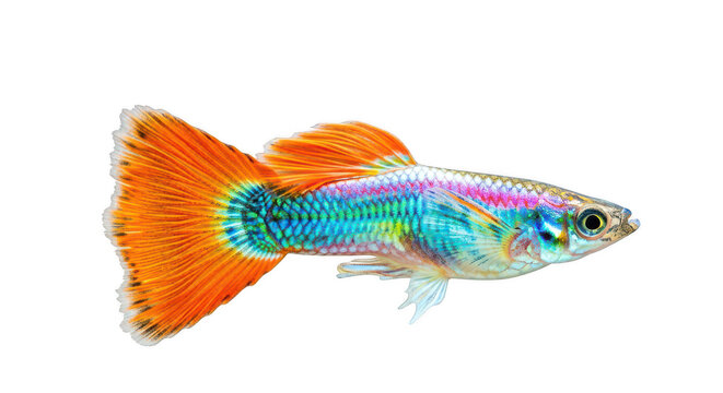 Vibrant multicolored betta fish on transparent background
