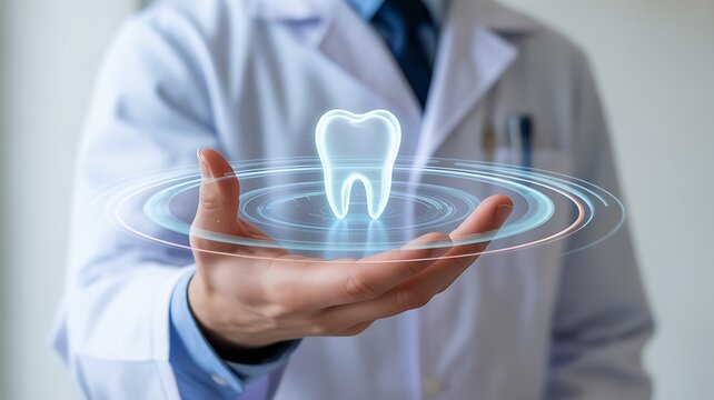 Digital dentistry concept with glowing tooth icon healthcare medical technology