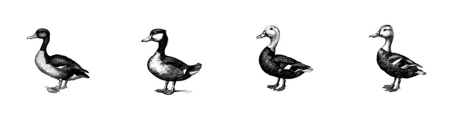 Fototapeta premium Set of cute duck illustrations as PNG asset isolated on transparent background