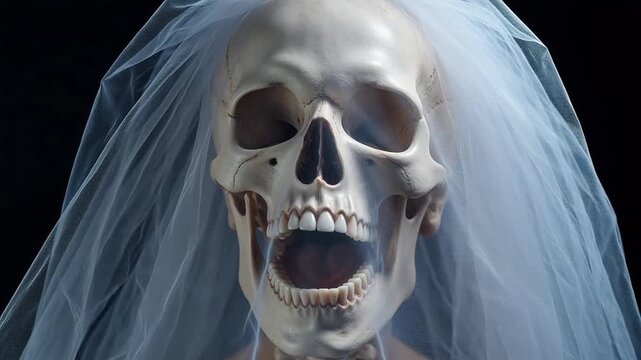 Skull with veil on black background
