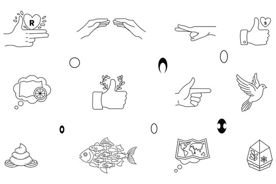 Collection of various abstract and symbolic line drawings