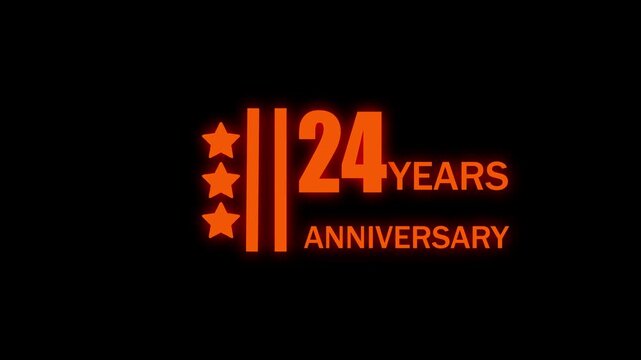 Celebration anniversary 24 years glowing neon sign with candles and confetti digital glowing text anniversary celebration