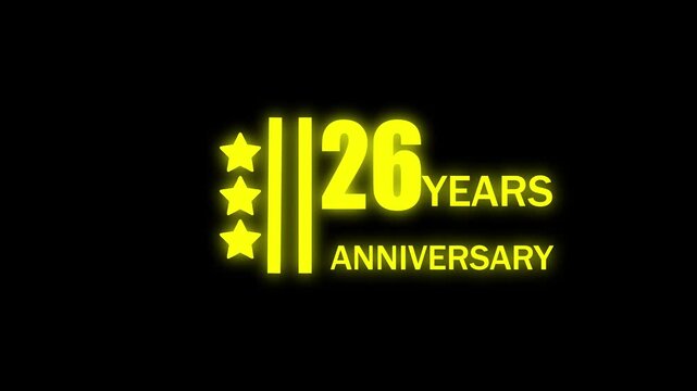 Celebration 26th Anniversary Gold Roman Numerals Glowing Neon Sign Dark Background anniversary celebration
