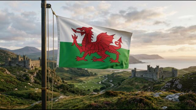 Georgia flag waving over landmark tower and medieval castle