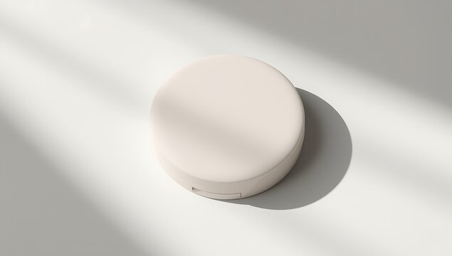Compact powder case mockup with smooth blank lid on white background with shadows