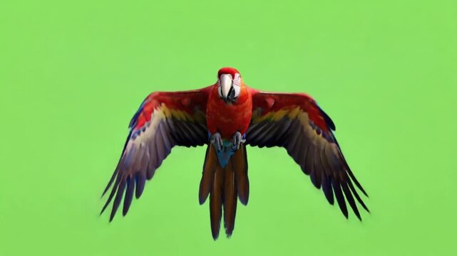 A vibrant parrot flies through the air in a stunning video display of colorful wings and natural beauty.
