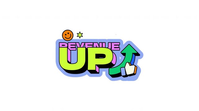 Revenue up animated UI overlay in neo brutalism style. Increased earnings. Business analytics. Finance growth performance. Funky interface component animation transparent. Neo memphis pop up 4K video