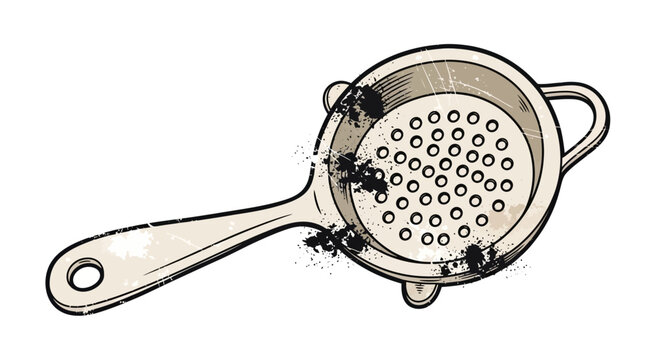 Dirty kitchen sieve with black stains and grunge texture