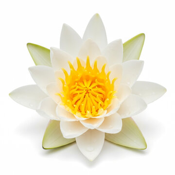 White and yellow lotus flower isolated on white background with soft lighting