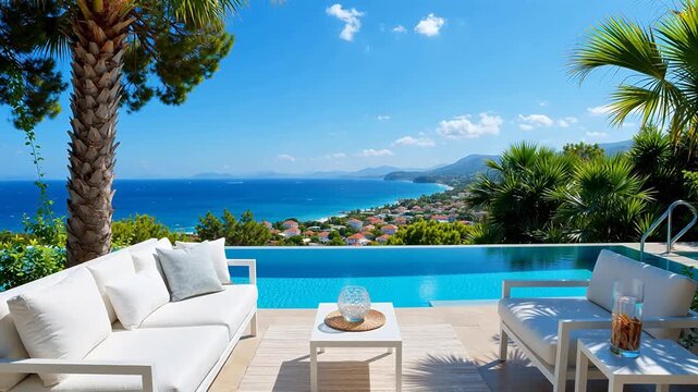 Luxury poolside ocean view terrace