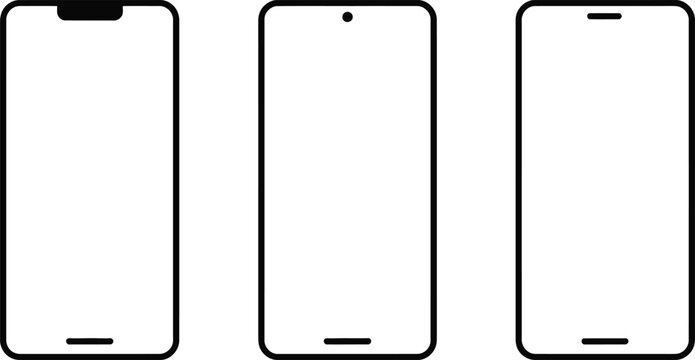 Smartphone Mockup Vector Set with Mobile Phone Wireframe for App UI UX Design Presentation