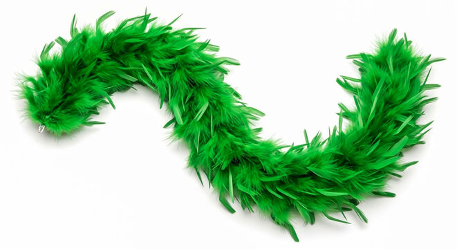 Vibrant Green Feather Boa on White Background