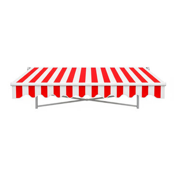Red and White Striped Retractable Awning for Outdoor Shade
