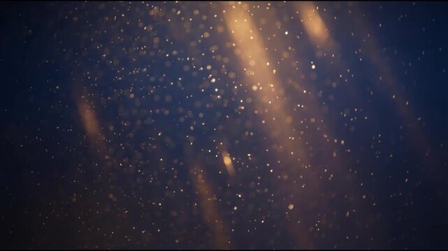 Gold particle background with warm golden dust floating gently in deep blue cinematic space creating calm atmospheric depth soft parallax and elegant motion
