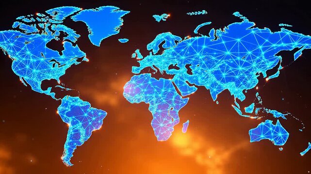 Digital world map with network connections