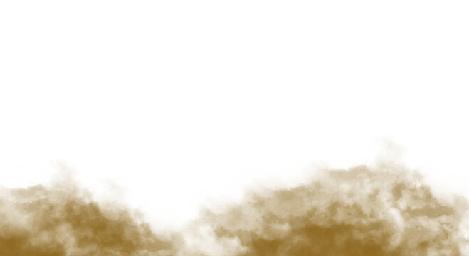 Abstract brown hazy smoke and dust particles forming a textured cloud layer spreading across a transparent background 